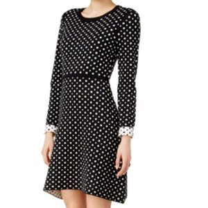 Maison Jules Women's Jacquard Long-Sleeve Fit & Flare Dress, Black Combo, S